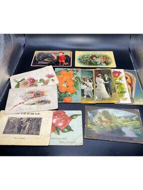 Vintage Lot 12 Postcards Assorted Embossed Illustrated Early 1900s 1 cent stamps